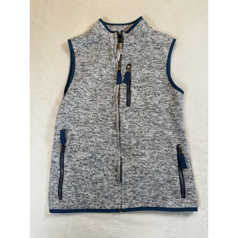 Cat & Jack Boys M 8/10 Gray Teal Sweater Fleece Full Zip Vest Pockets